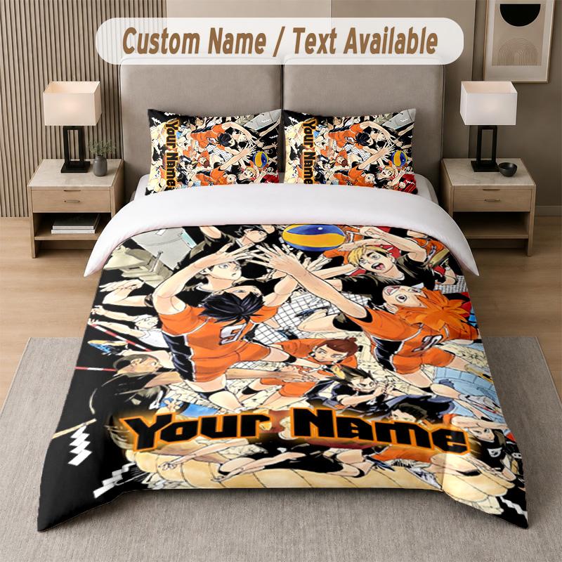 Haikyuu 3Pcs Bedding Set, Personalized Custom Name Text, 1 Duvet Cover & 2 Pillowcases For Bedroom