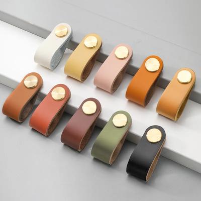 Skórzana Klamka do Drzwi Szafki Miedziana Lekki Luksus Szuflada Szafy Szafka Skóra Skórzana Szafka Klamka do Pokoju Dziecięcego