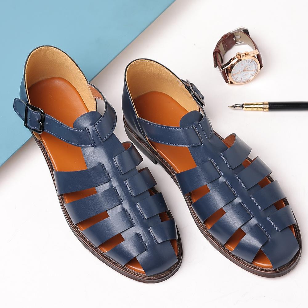 Men's Leather Sandals Men Trendy Summer Roman Gladiator Shoes Mens Casual Comfortable Soft Beach Flats