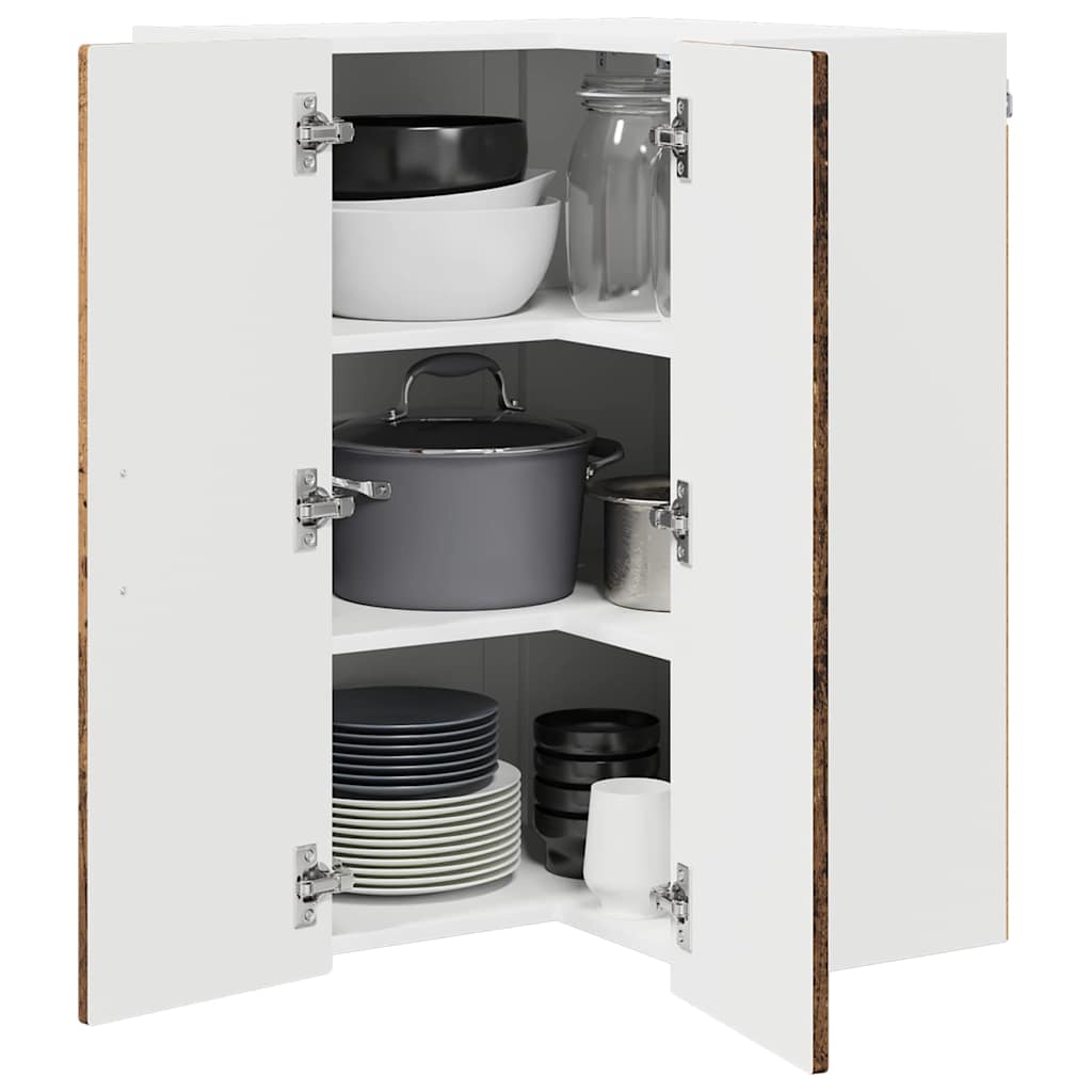 PORTO Wall Mounted Corner Cabinet Reclaimed Wood Look 57 X 57 X 80 Cm Engineered Wood