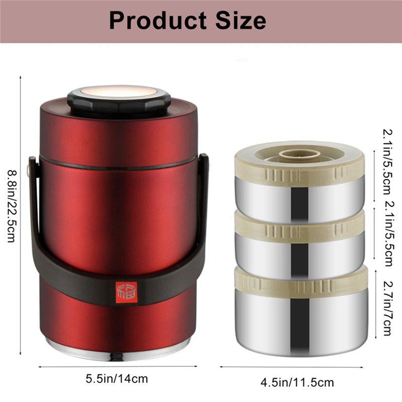 AB34-Easy Using 304 Stainless Steel Vacuum Insulated Lunch Box 3-Layer Thickened Portable Design