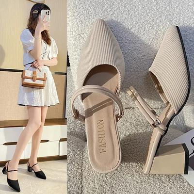 Mode Sexy Spitz Gestrickte frauen Sandalen Solide High Heel Sommer Dicken Absätzen Frauen Schuhe Bequem Zapatillas Mujer