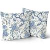 Chinoiserie Kissenbezüge Set aus 2 Stück Blau und Weiß Außen Bule Vögel Blumen Wurf 18x18 Zoll Baumwolle Quadratisch Kissenbezug