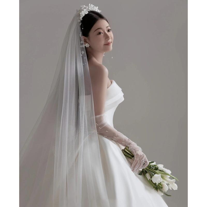 Französisches Tube-Top leichtes Hochzeitskleid Braut Temperament schlicht Satin Schleppe Willkommen raus yarsen Kleid Rock kleiner Mann