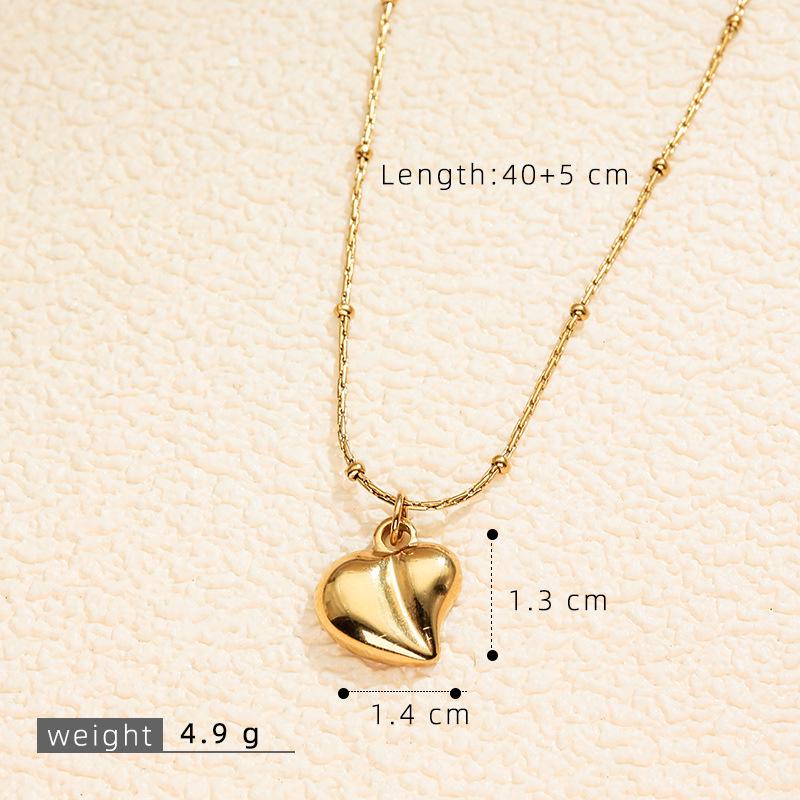 French Heart Stainless Steel Pendant Necklace - Simple & Polished Clavicle Chain