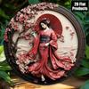 Vintage Japanese Lady Metal Art Sign with Cherry Blossom Red Decor Weatherproof Iron Wall Plaque