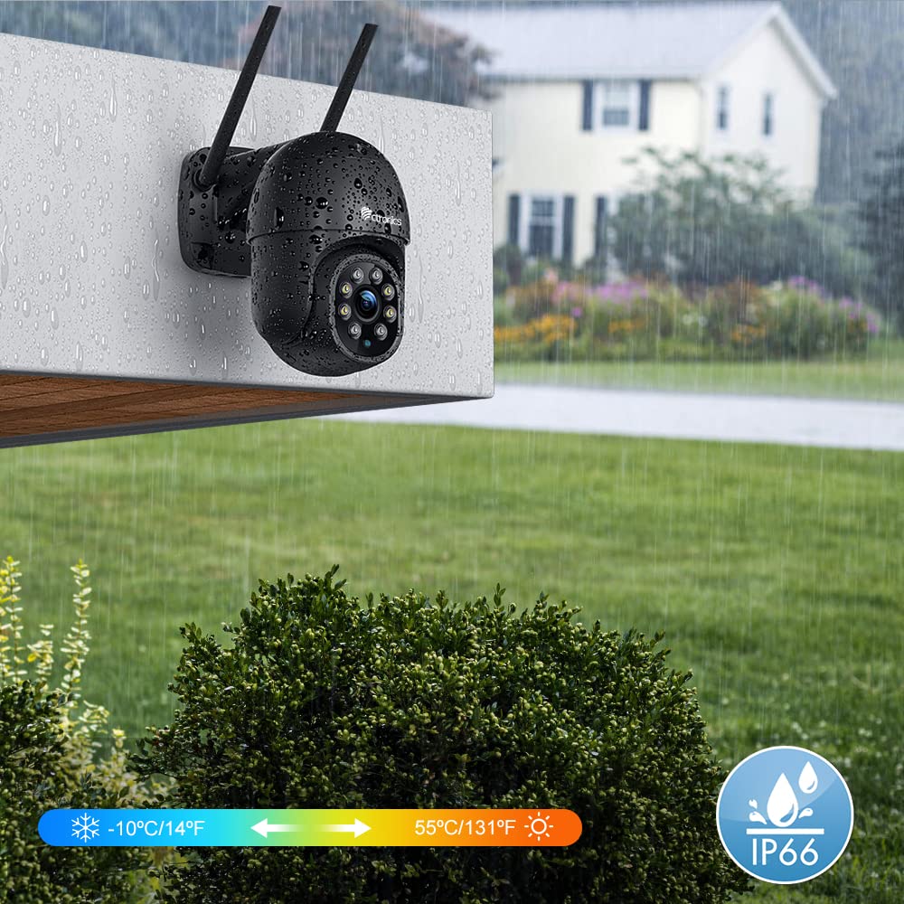 Ctronics 4MP Outdoor Security Camera Set with 5GHz Auto Remote Preset Night AP Cloud Remote Family Voice 128GB TF Card LAN Security Sticker IP66