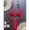 Shiny Metal Ring Halter Mini Thong Bikini Women Swimwear Two-Pieces Bikini Set Female Swimsuit Bather Bathing Suit Swim