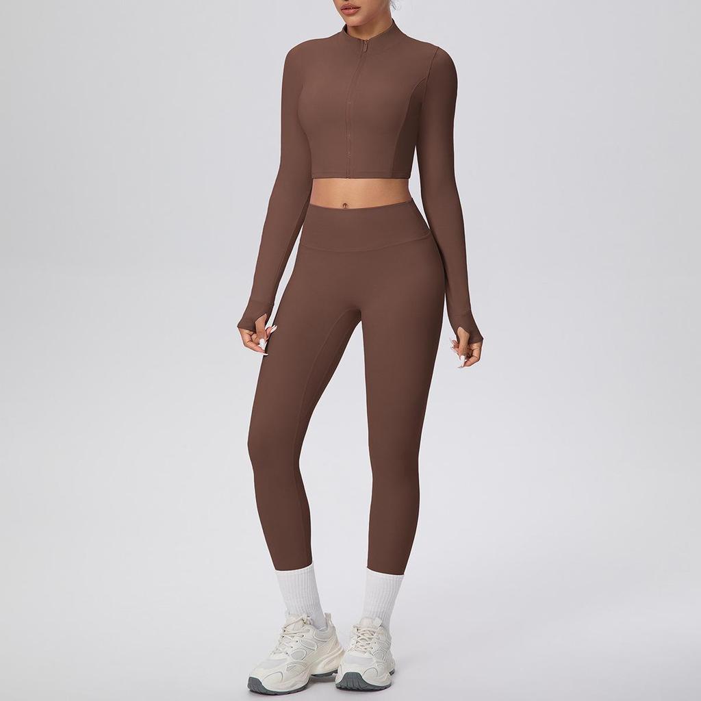 Casual Zipper Jacket & High-Waisted Butt-Lifting Yoga Pants Set