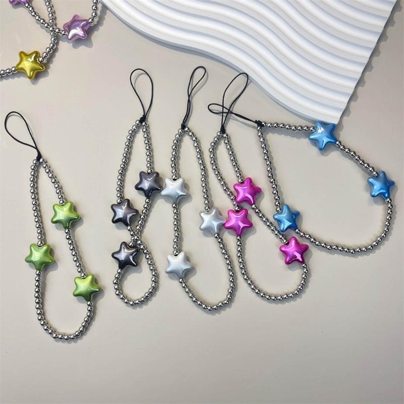 DIY Star Beaded Phone Chain Portable CellPhone Strap Lanyard Mobile Phone Pendant Decoration Exquisite Key Car Hangings