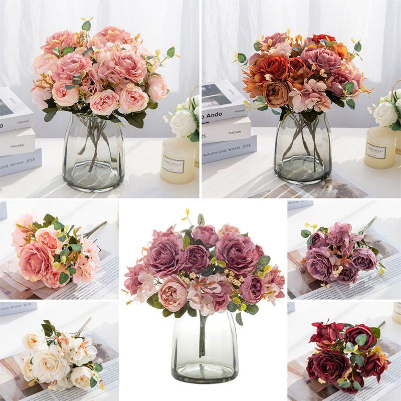 High Realistic Artificial Silk Flowers Fake Roses Bunches For Photography Props