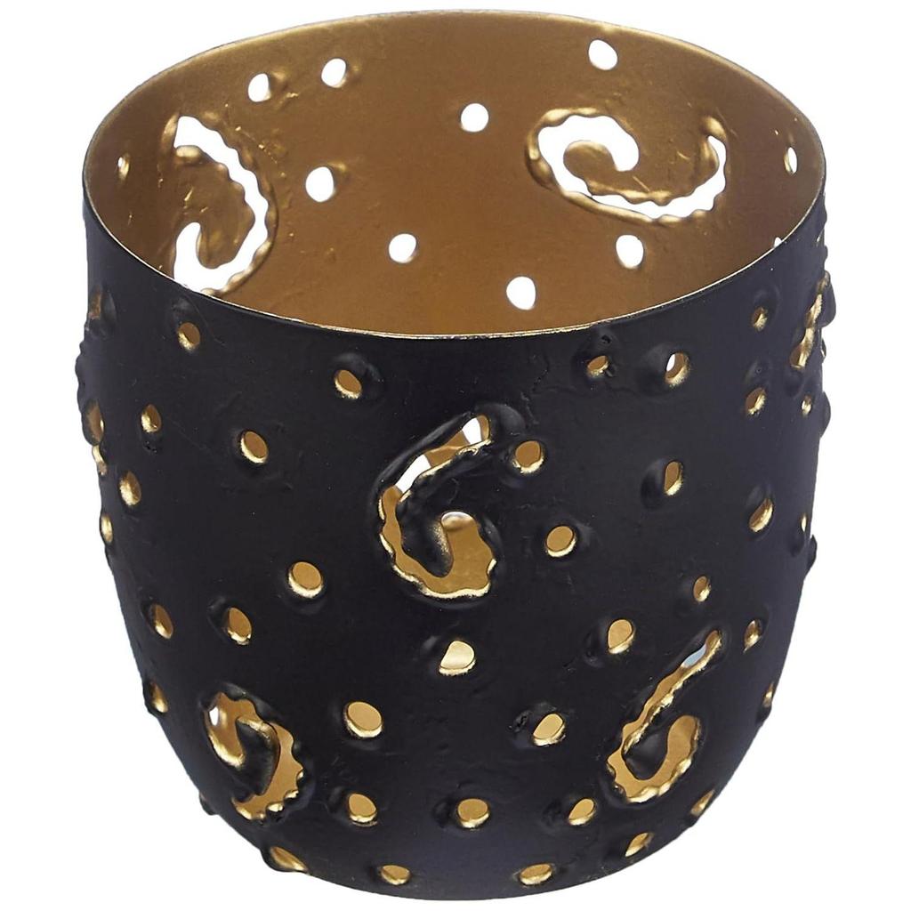 Ornamental Iron Tea Light | Stylish | for Indoors & Outdoors Décor (Matt Black with Gold)