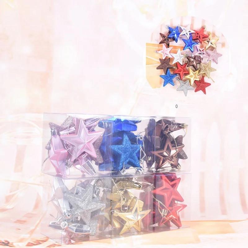 Pink Star Ornament Set, Glitter Hanging Christmas Tree Decor, Holiday Home Accents, Festive Star Shaped Baubles