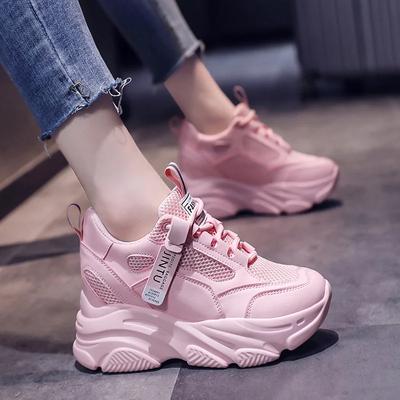 Modemarke 2024 Frühling Atmungsaktive Mesh-Sneaker Versteckt Erhöhend Sportschuhe Frau Keil Absätze Lässige Klobige Schuhe Hohe Plateau Schuhe 9CM