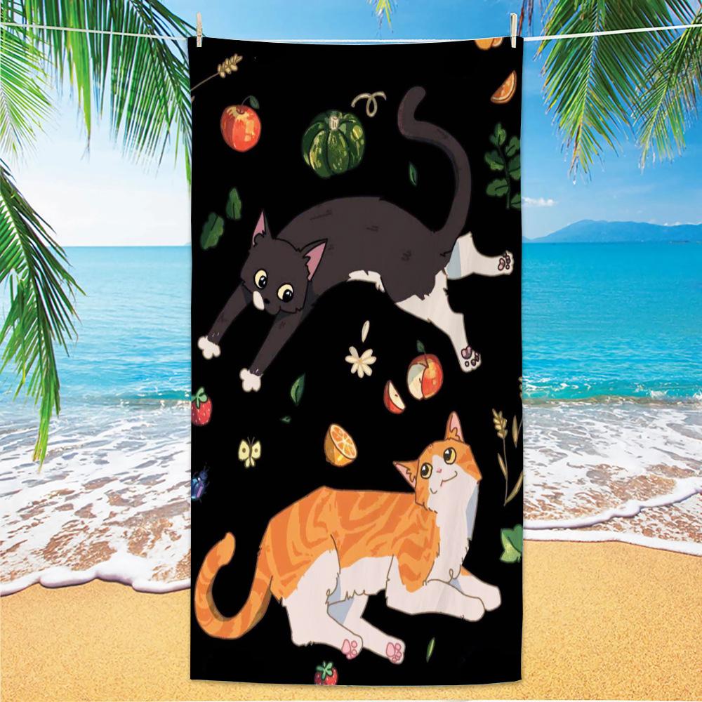 Cute and Cute Cat Cartoon Microfiber Beach Towel Quick Drying Lightweight Absorbent Bath Towel Outdoor Travel Pool Bath Towels