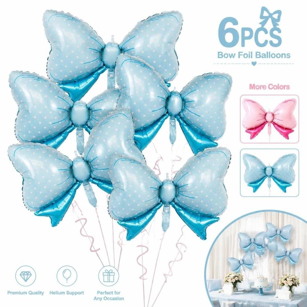6Pcs Large Aluminum Foil Balloons Reusable Party Balloons Decorative Bow Balloons Gender Reveal