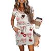 Women's V,Neck Short,Sleeve Drawstring Pocket Valentine's Day Print Casual Dress