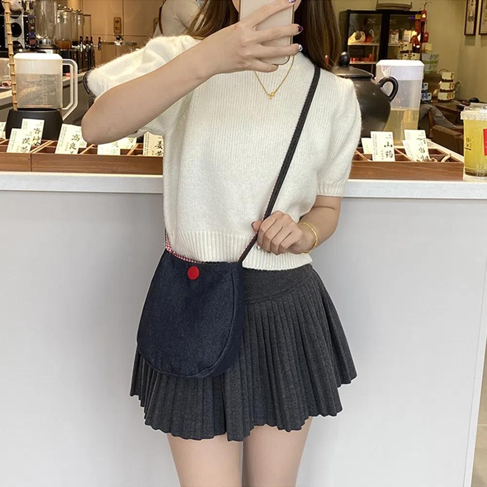 Plaid Crossbody Phone Pouch Double-sided Available Grid Shoulder Bag Small Square Bag Student
