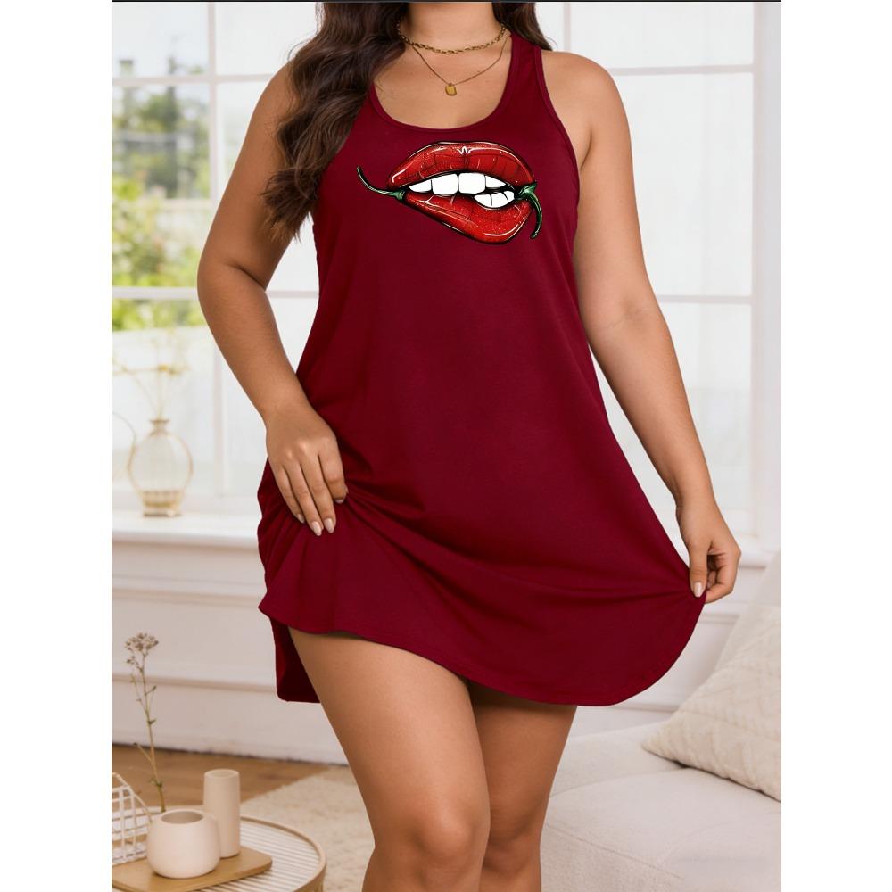 

Ladies Sleeveless Dress-lightweight and Breathable Casual Design, Bold Lip Prints and Patterned Patterns. S