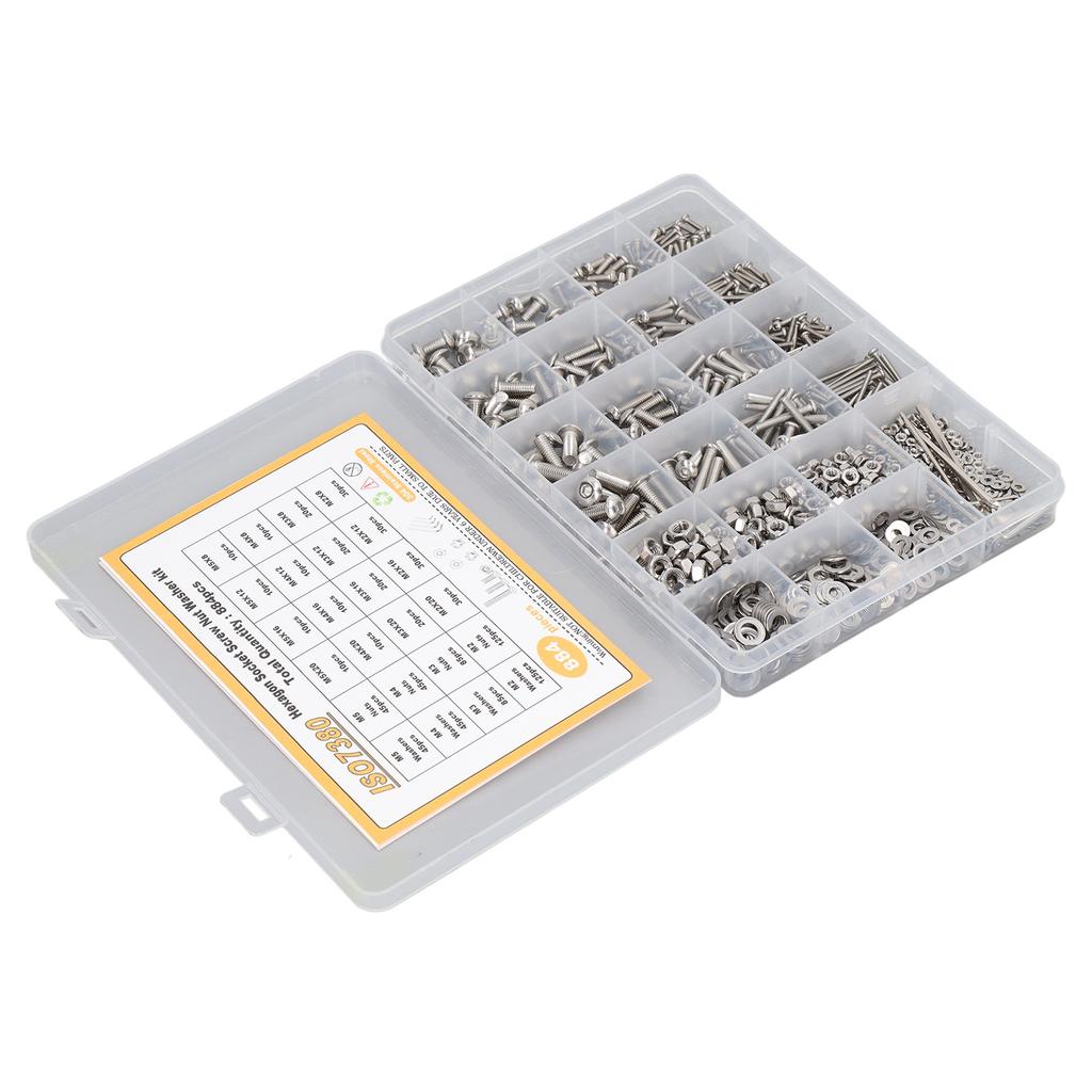 884 Pcs Screw Nut Washer Wrench Kit M2 M3 M4 M5 Half Round Head Hex Socket Screws Nuts Washers Wrench Set