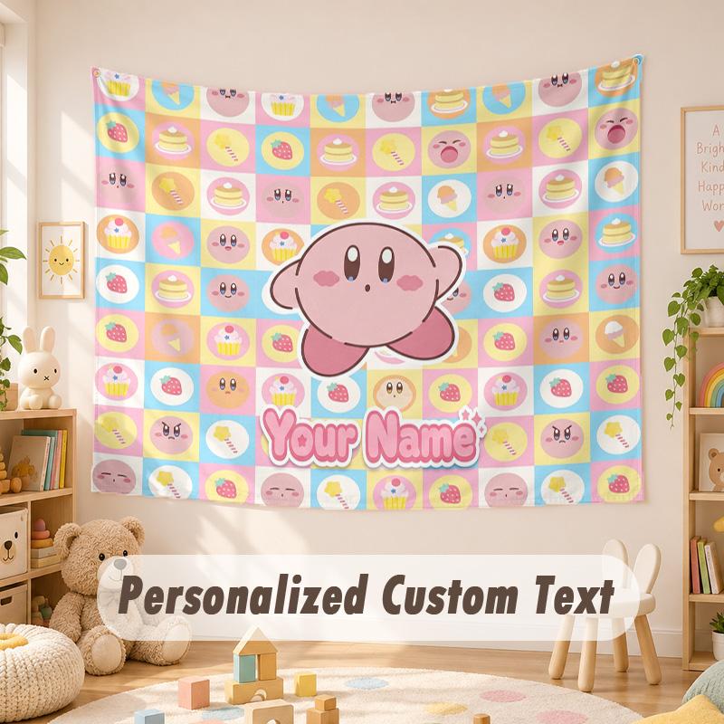 Arazzo Personalizzato con Testo e Nome, Appeso da Parete Kirby Stile Boho, Arazzo Decorativo per Sfondo Stanza