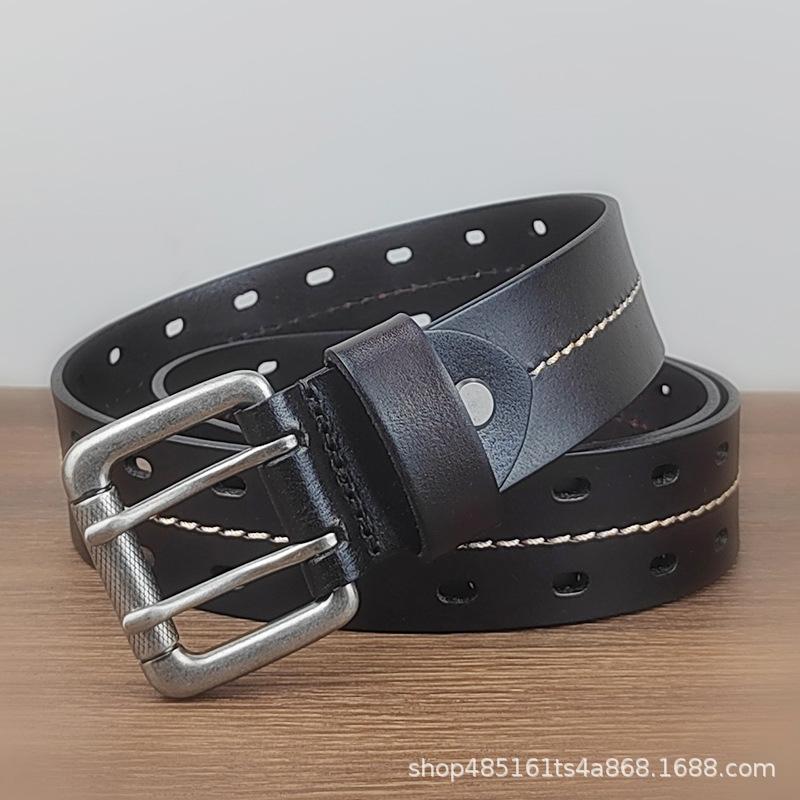 

Мужской ремень из кожи с двойной пряжкой, повседневный, для улицы, первый слой, ремень из коровьей кожи, модный тренд, ремень из растительного дубления 125cm темно-коричневого