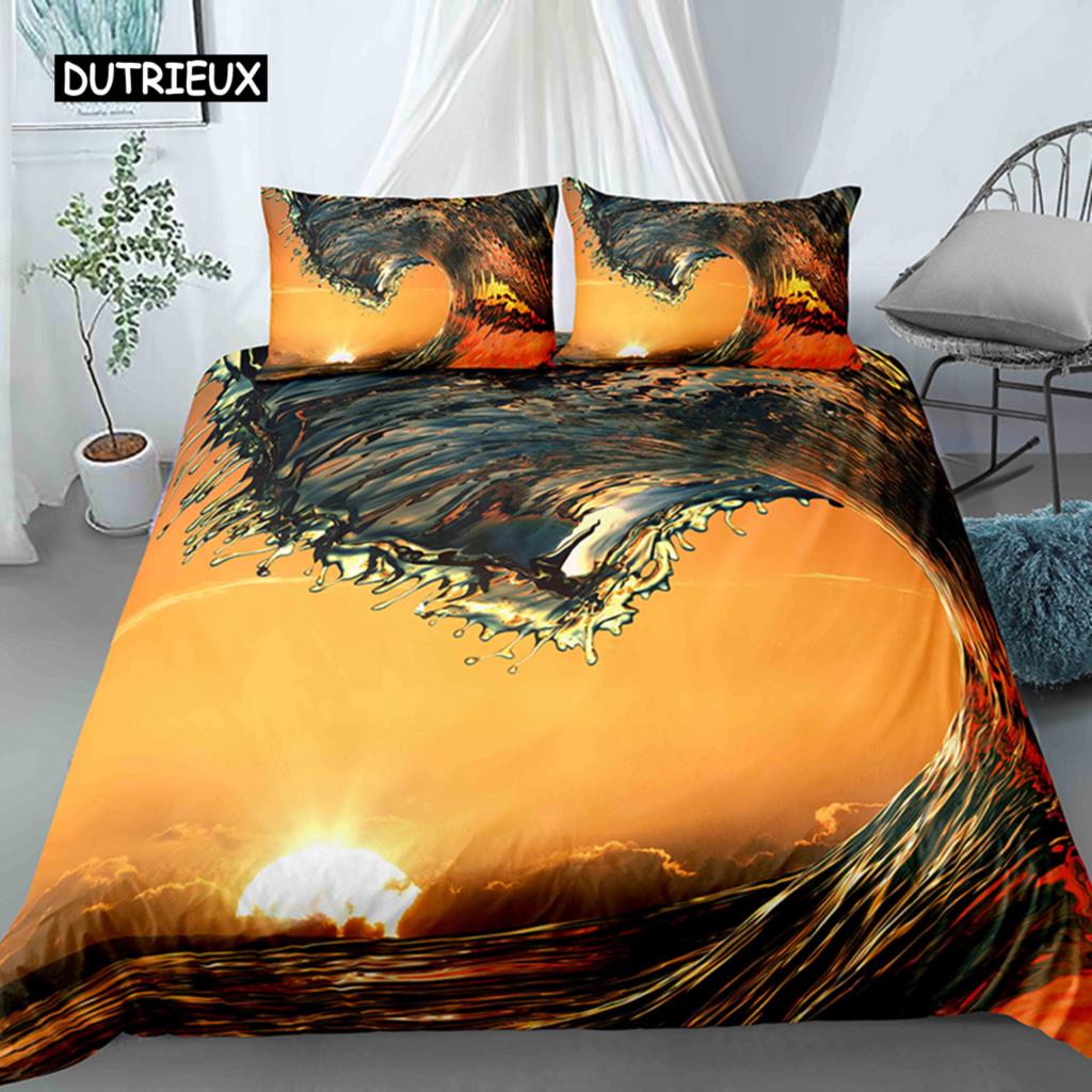 Ocean Wave Duvet Cover Set Beach with Foamy Waves Twin Bedding Set Polyester Sea Shore Holiday Theme Queen King Size Quilt Cover