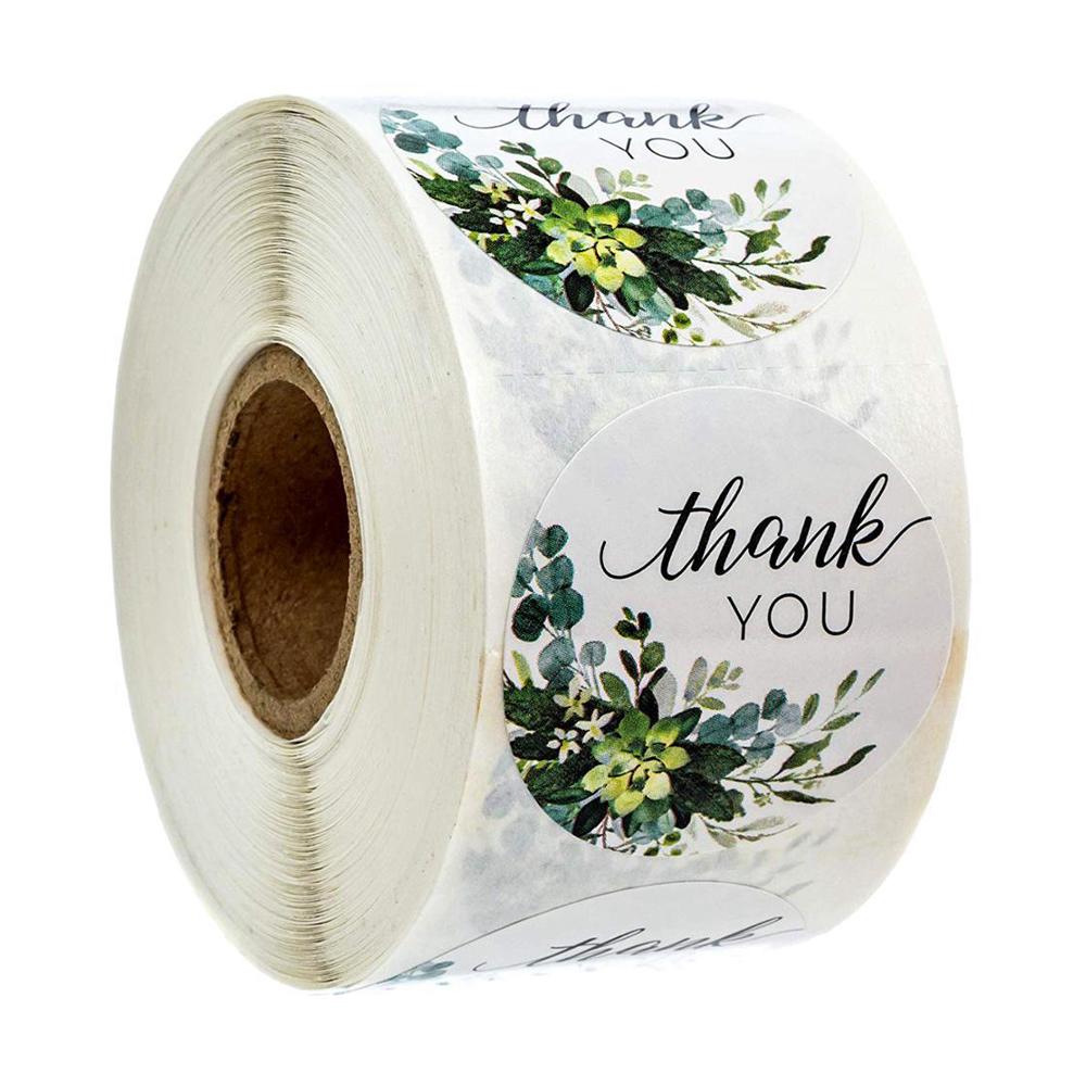 500pcs Thank You Stickers Green Flowers Thank You Labels for Birthday, Weddings, Giveaways, and Small Business Shipping Stickers