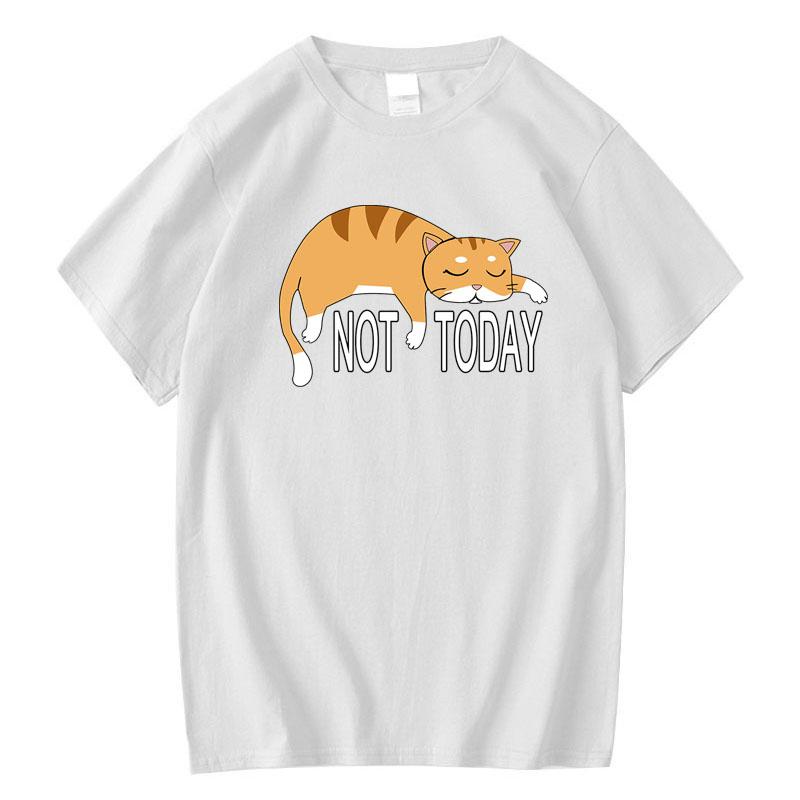 Summer Men's T-shirt High Quality 100% Cotton Funny Lazy Cat Printing Casual Cool Loose O-neck Graphic T Shirts for Men Tops
