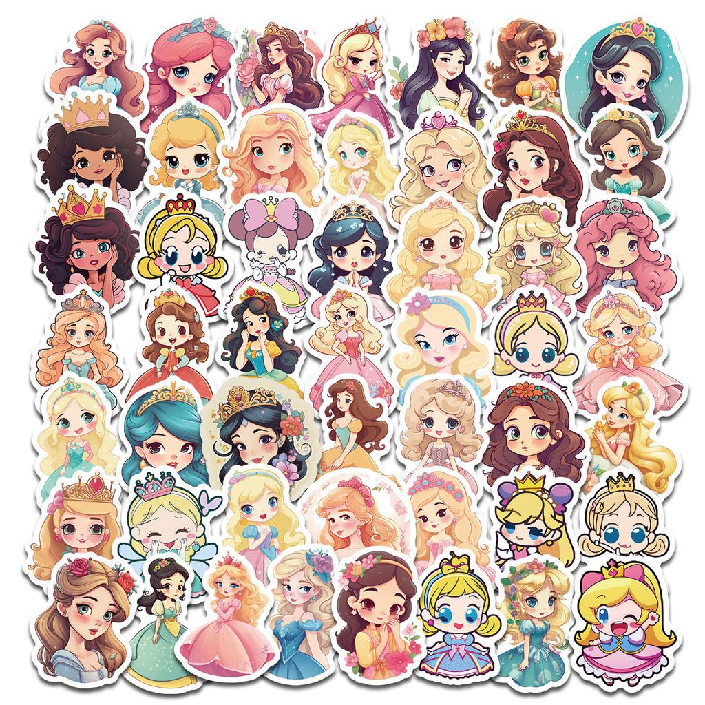 50 Cute Princess Children Stickers Car Mobile Phone Schoolbag Pencil Case Decorative Stickers Waterproof Stationery Creative Stickers