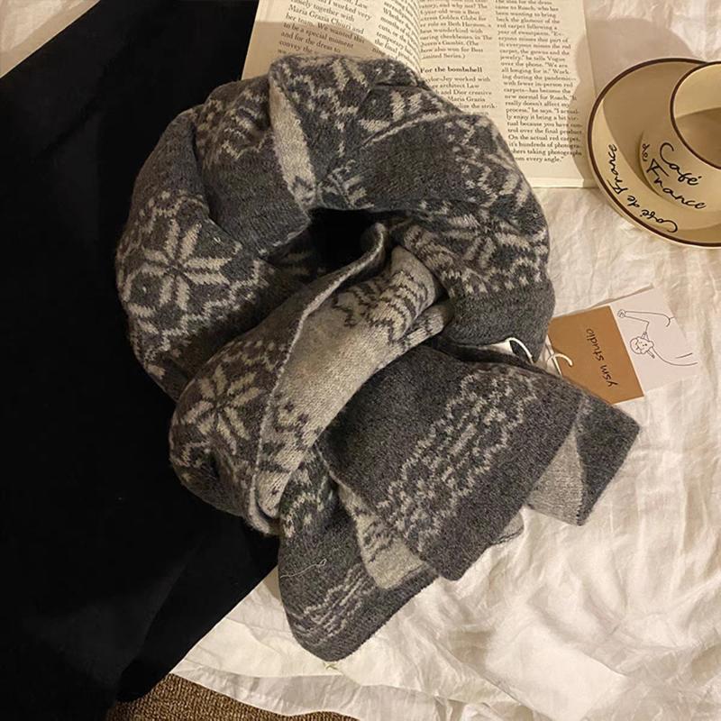 Fair Isle Knitted Winter Scarf Soft Cozy Warm For Outdoor Trips Daily Winter Wear
