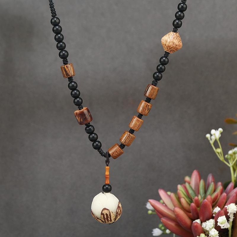 Retro Zen sandalwood Bodhi necklace female niche design long sweater chain pendant literary neck chain accessories