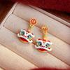Chinese National Style Handmade Lion Earrings - High-End Cartoon Design, Cute New Year Theme