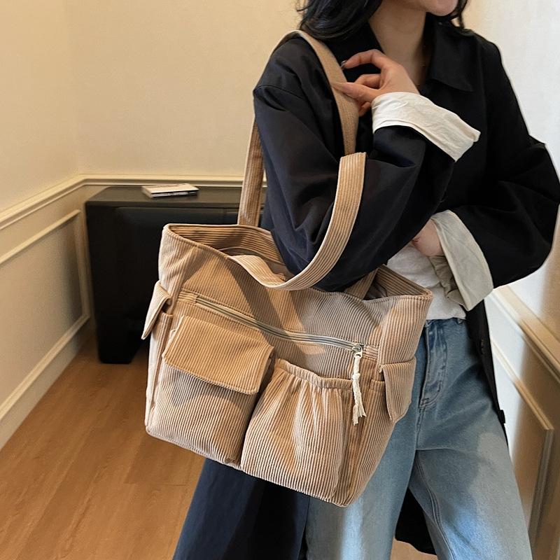 2025 New Large-capacity Tote Bag Corduroy Portable Messenger Bag Casual and Lightweight Student Versatile Tutoring Bag
