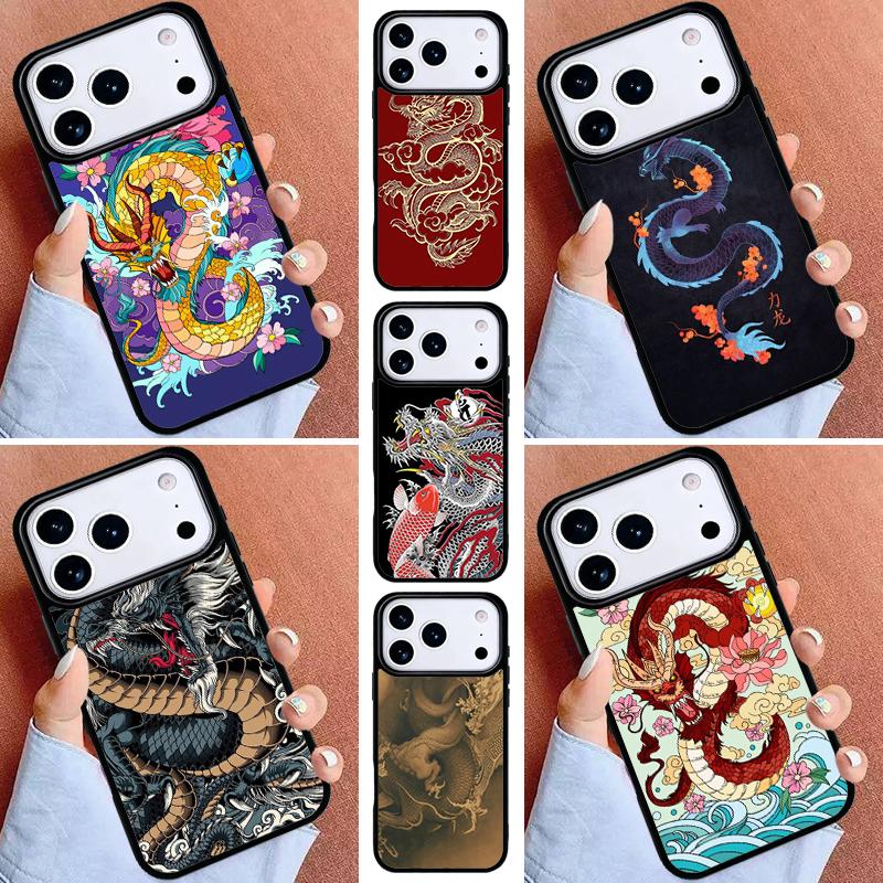 Japanese Dragon Style Phone Case for iPhone 16e 15 14 13 12 17 Pro Max Plus Air 17pro Cover Coque