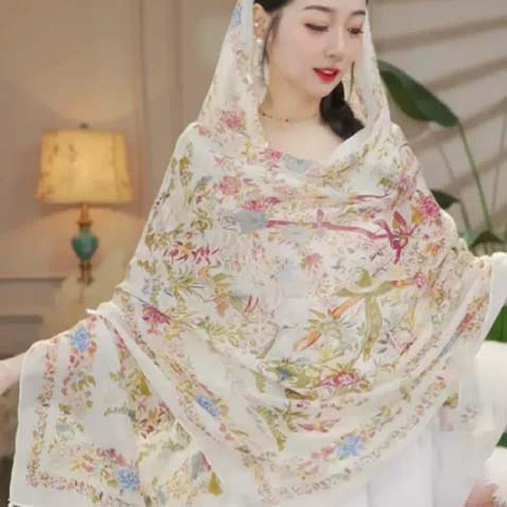 Long Thin Large Shawl Bird Patterned Sunscreen Headscarf Women Floral Scarf  Vacation