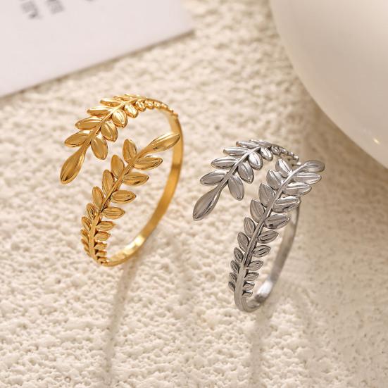 Adjustable Open Leaf Ring Natural Decorative Ring Nature Style Stainless Steel Inspired Jewelry for Women Girls