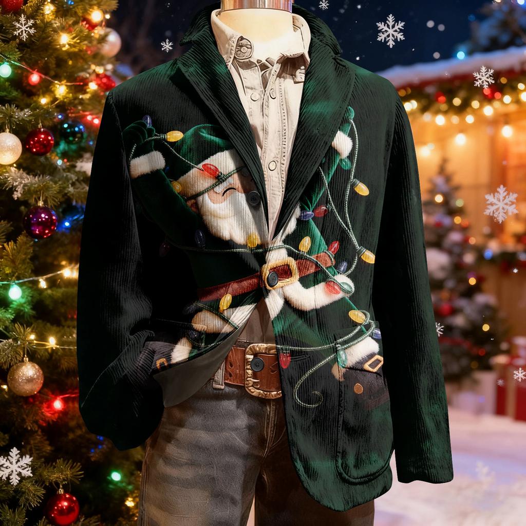 Giacca Cardigan da Uomo Brutta Natalizia in Velluto a Coste Calda con Tasche Abito Casual da Uomo