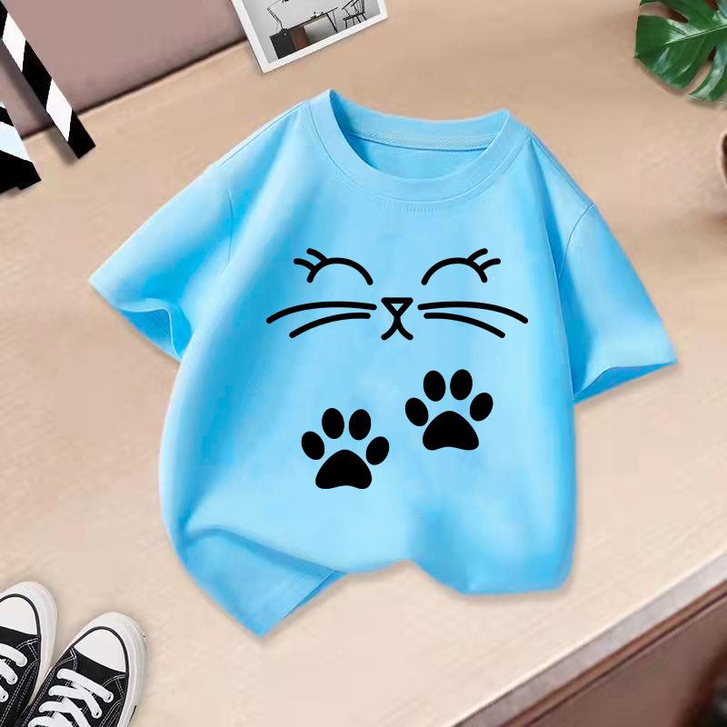T-shirt da ragazzo Top Maglietta da bambina Maglietta da neonato 2-13 anni T-shirt per bambini T-shirt per bambini con stampa di gatto Abbigliamento per bambini