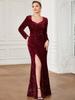 Ever-Pretty Women's Shiny Long Sleeves Sweetheart Fishtail Sequin Front Slit Bodycon Evening Dresses