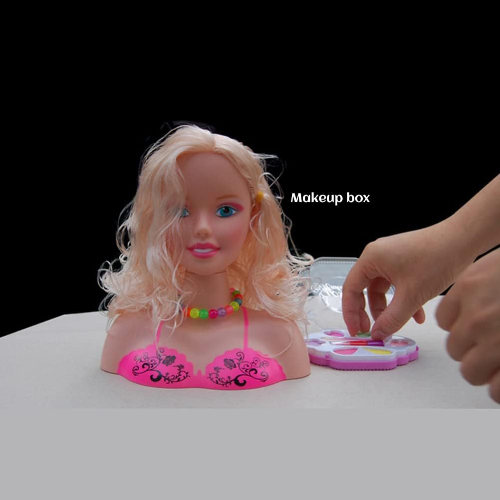 Makeup Pretend Playset for Girls - 17Pcs Hairdressing Styling Head Doll Makeup Toy Educational Toy Gift -B