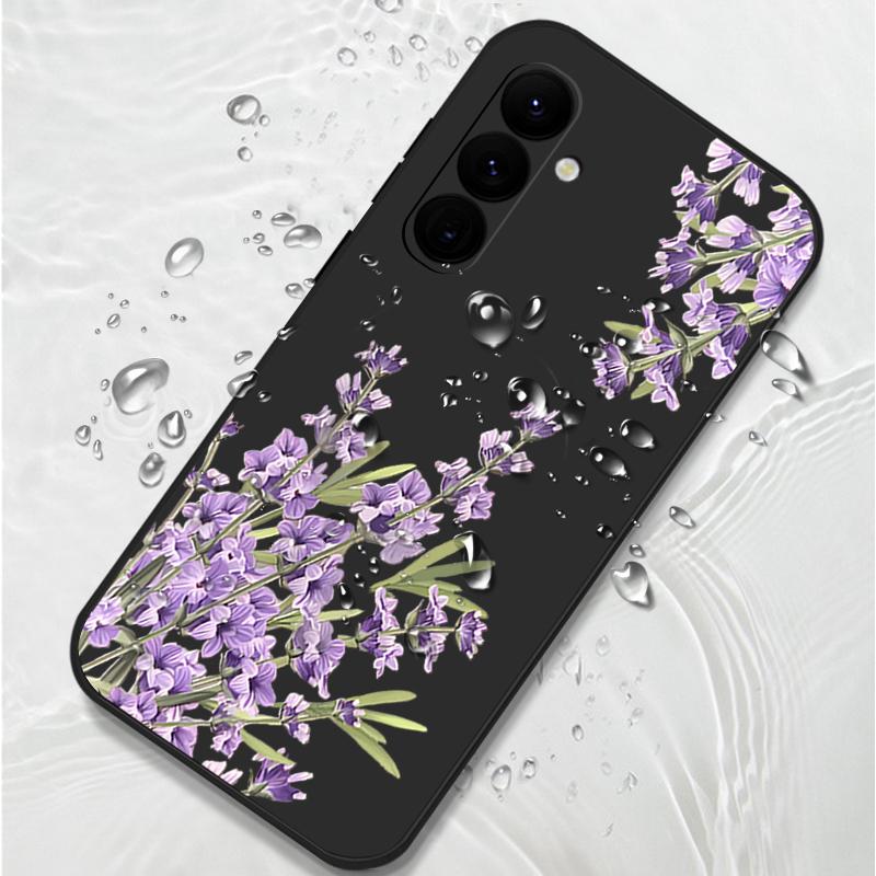 Floral Print Soft Matte Case Cover For Samsung S25 Ultra S24 FE S23 A56 A36 A16 A55 Lens Protection TPU Lanyard Shockproof Silicone Slim Phone Shell