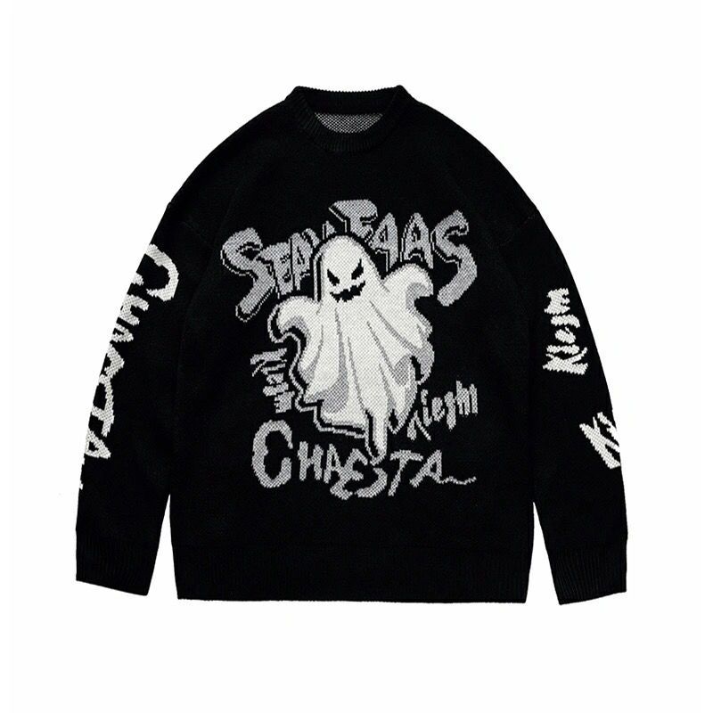

Осенний академический стиль Новый Diablo Harajuku Style Ghost Alphacard Retro Loose Thicked Design Knitwear 2XL чёрный
