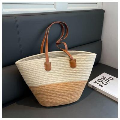 New Shoulder Cotton Rope Straw Bag Versatile Hand-woven Bag Women's Large-capacity Tote Bag Seaside Vacation Beach Bag