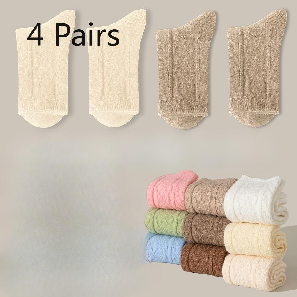 4 Pairs of Women's Winter Fleece and Thickened Warm Sleeping Floor Mid Calf Socks