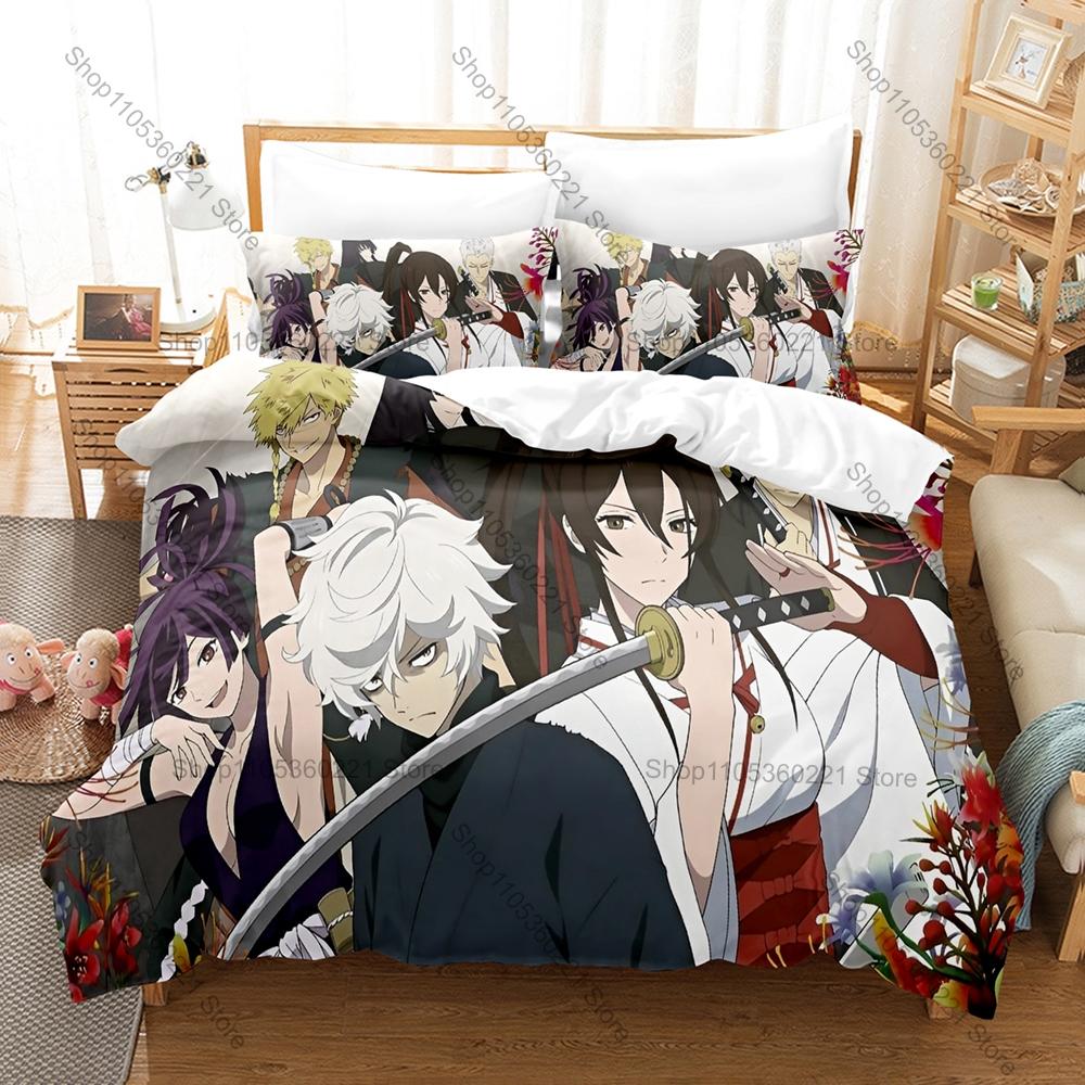 Hell’s Paradise Jigokuraku Bedding Set Duvet Cover + 2 Pillowcases Dark Edo Samurai Gabimaru Botan Demon Flower Horror Anime
