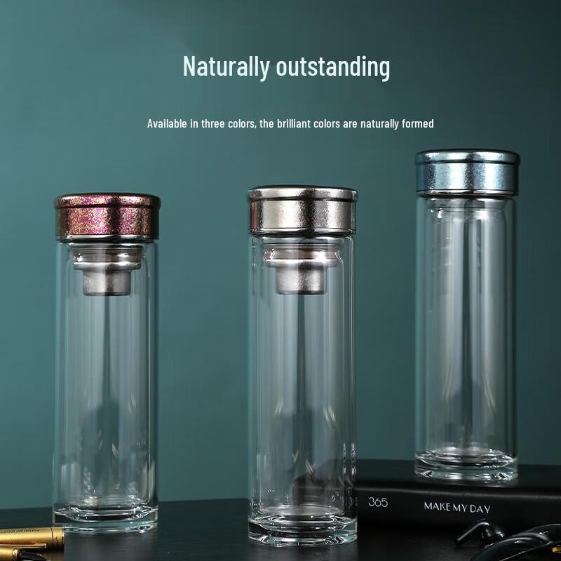 XIMX Double-Layer Glass Tea Cup with Titanium Lid