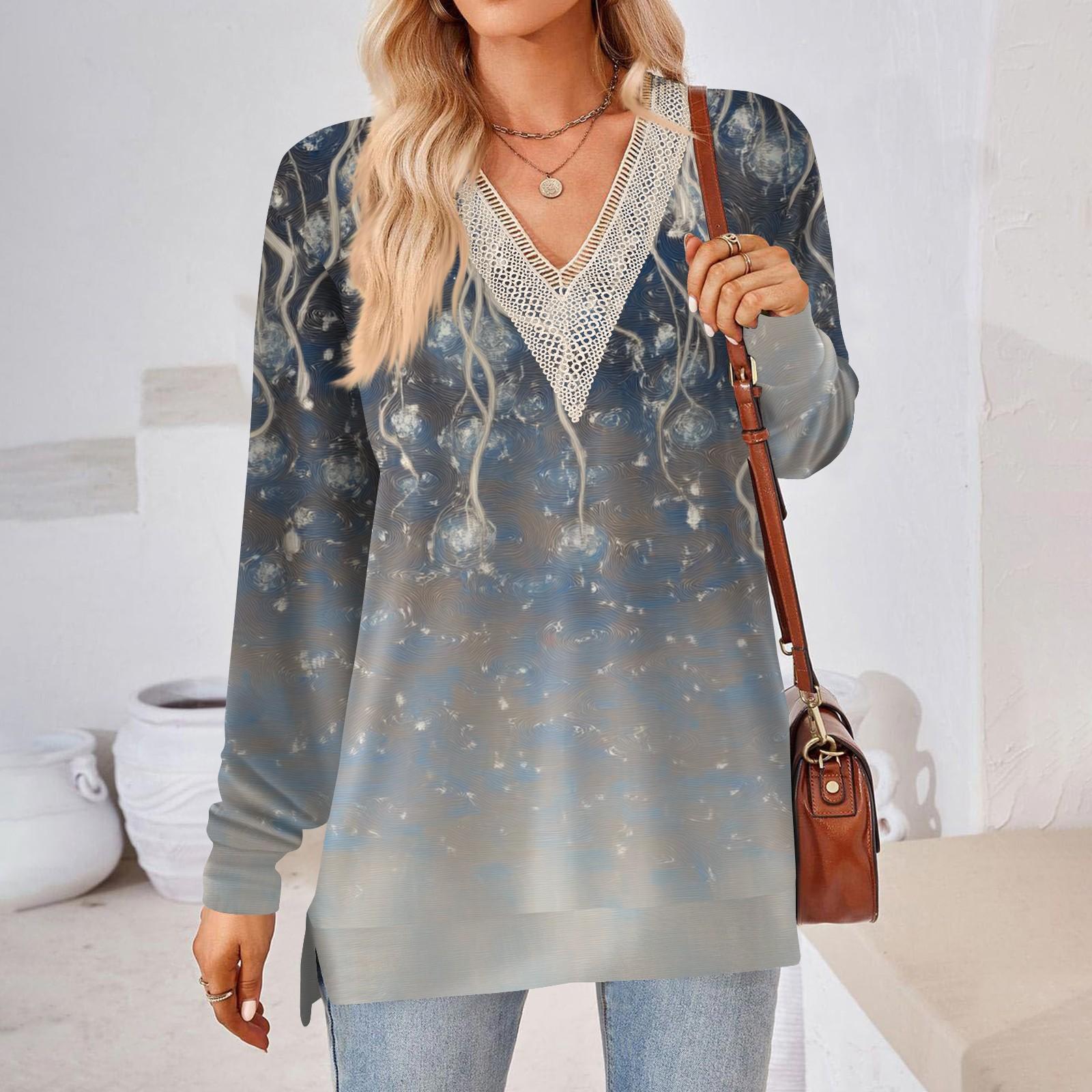 

Женские топы Свободные свободные футболки с длинными рукавами контрастного цвета и разрезом Женские топы L