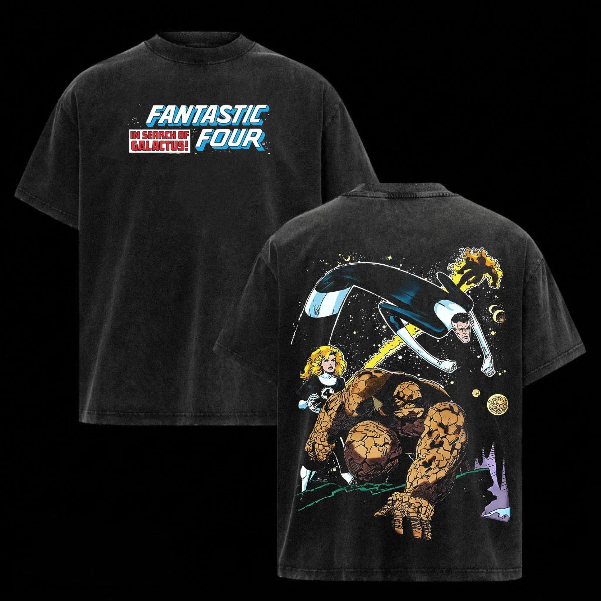 Fantastic Four Shirt Acid Washed Tee Heavy Cotton Marvel Comics Graphic Top XL