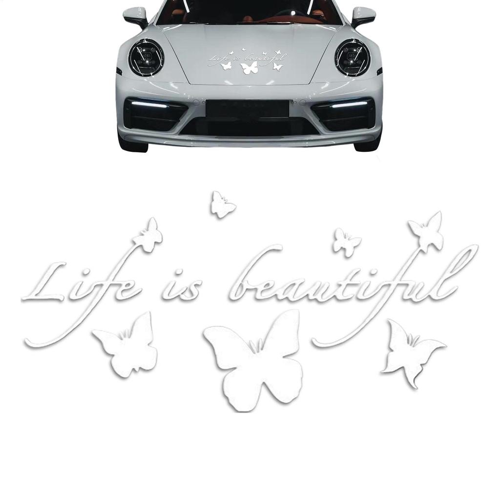 Car Stickers Life Is Beautiful Stickers Adhesive Butterfly Theme Reflective Decor Car Window Decal Stickers For Auto Motorcycles